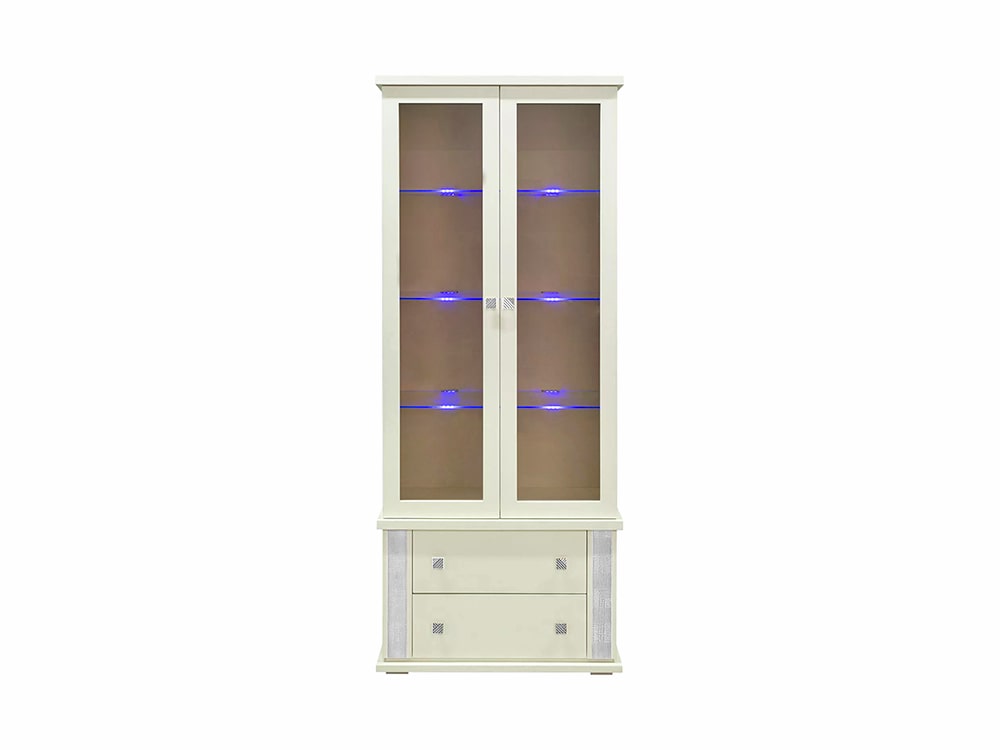 Шкафы с витриной - Шкаф с витриной ТУНИС П343.22Ш, Слоновая кость с серебром(3) - Белорусская мебель