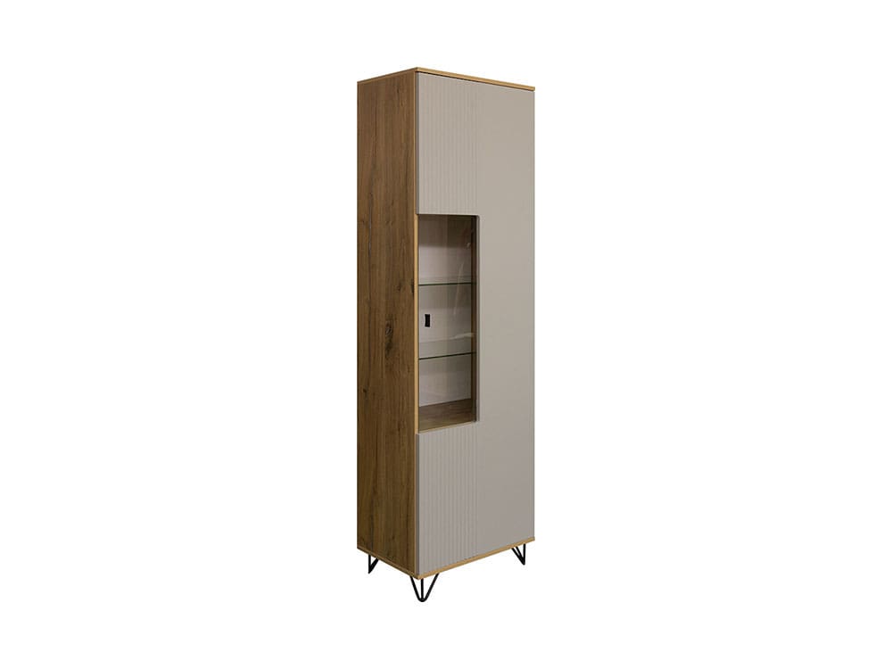 Шкафы в гостиную - Шкаф-витрина РОКСИ, Пепел Софт + Дуб Нокс(1) - Белорусская мебель