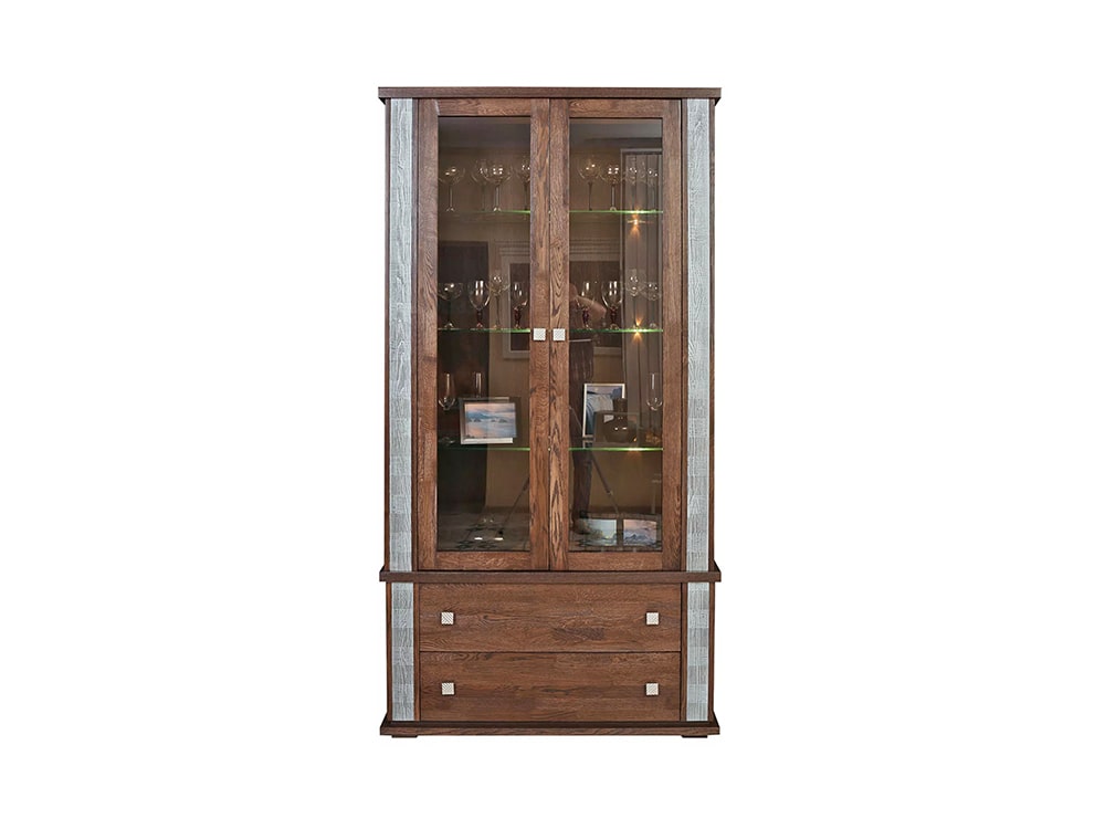 Шкафы с витриной - Шкаф с витриной ТУНИС П343.20Ш, Венге с серебром(2) - Белорусская мебель