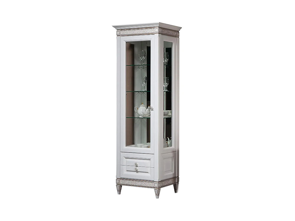 Шкафы с витриной - Шкаф-витрина БРИСТОЛЬ, Белый дуб с патиной, ГМ 6401-01  (ручка справа)(2) - Белорусская мебель