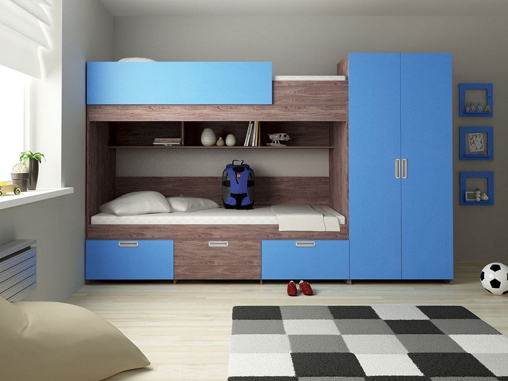 Кровати в детскую - Кровать двухъярусная HEIDELBERG, Ясень Анкор + Индиго (90)(1) - Белорусская мебель