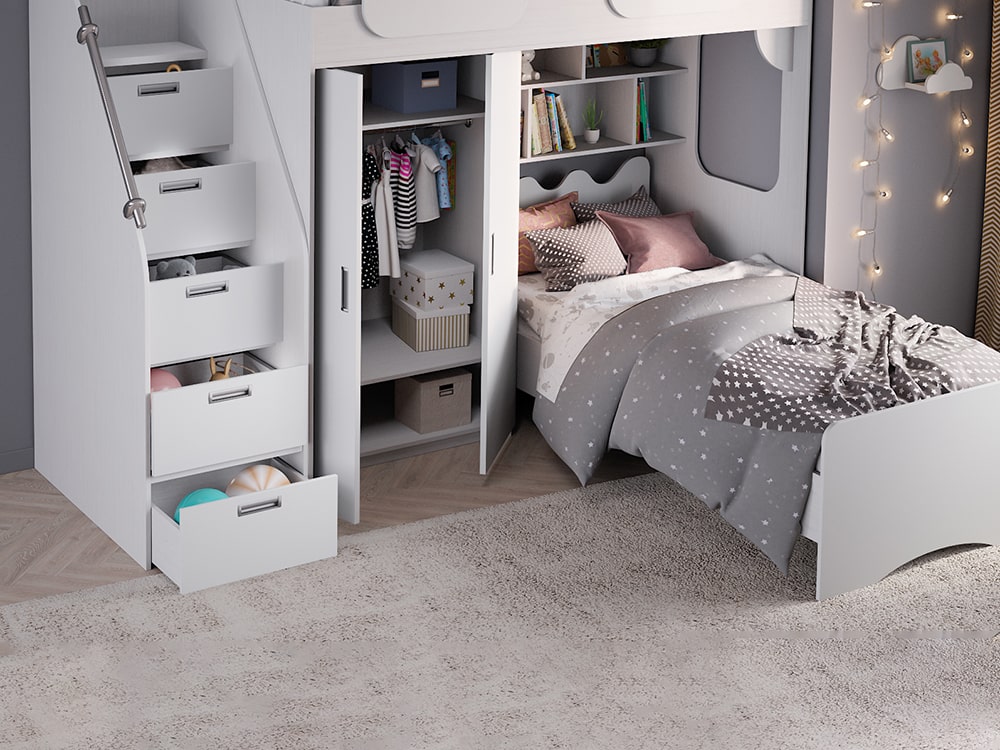 Кровати в детскую - Кровать двухъярусная GEKO, Белый текстурный + Софт белый (90)(2) - Белорусская мебель